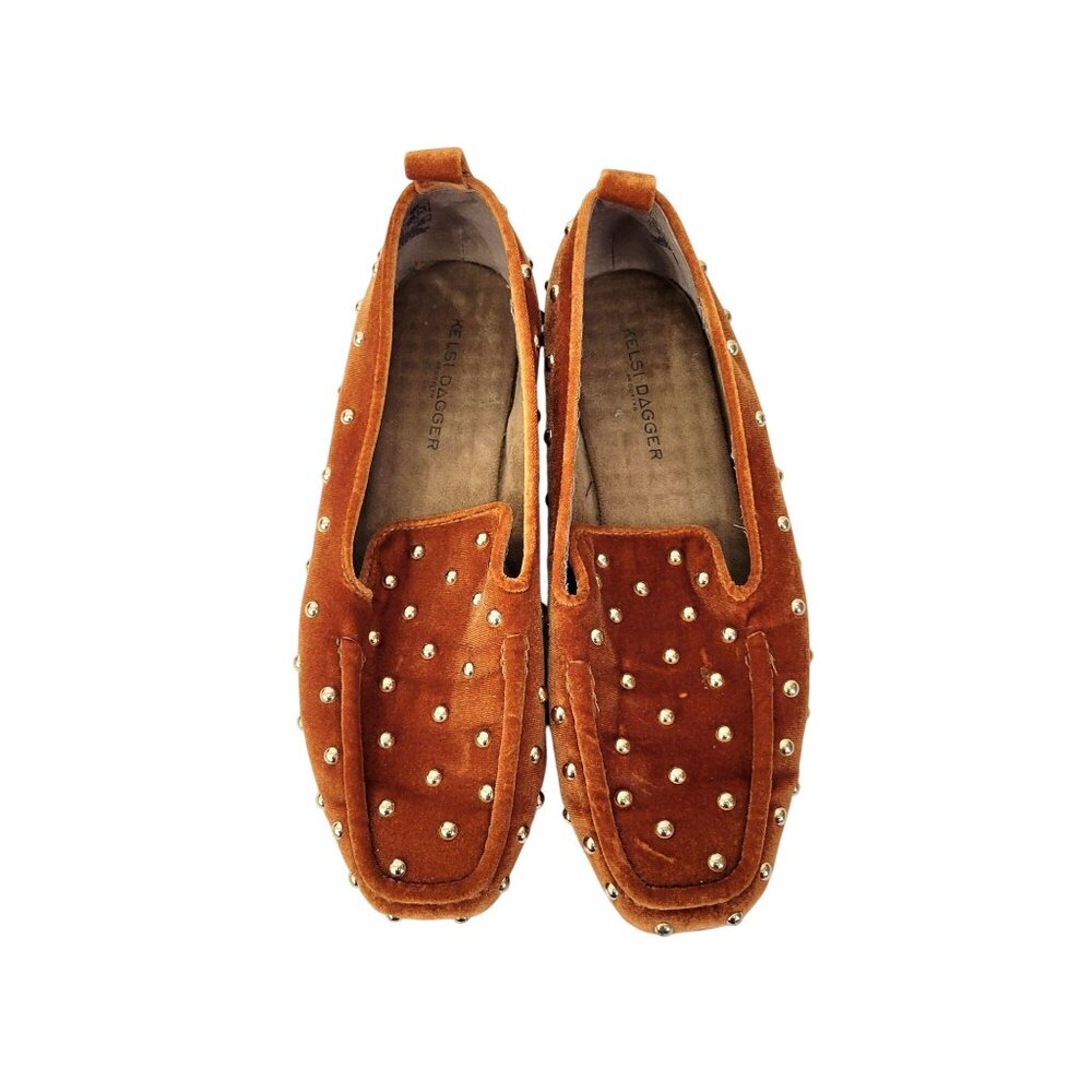 Kelsi Dagger Women's Velvet Loafers Finley Studded Square Toe Flats In Burnt Ora - Picture 9 of 9